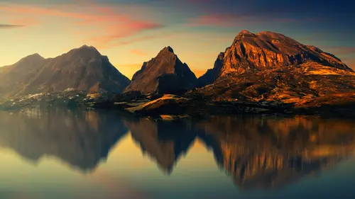 горы, гора, скалы, скала, вода, озеро, небо, отражение, синие, голубые, коричневые